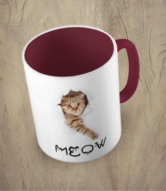 Bordowy kubek cat meow paper