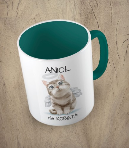Ciemnozielony kubek anioł nie kobieta