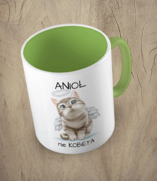 Jasnozielony kubek anioł nie kobieta