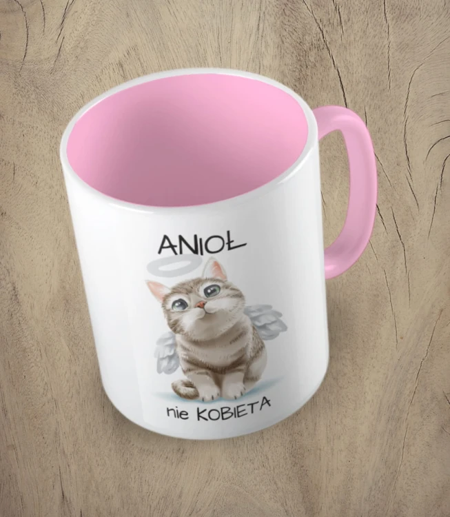 Różowy kubek anioł nie kobieta