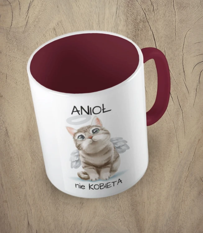 Bordowy kubek anioł nie kobieta