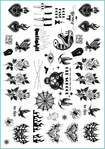 Czarne tatuaże tymczasowe old school tattoos