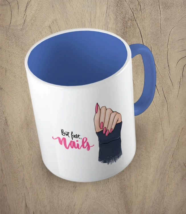 Niebieski kubek but first nails