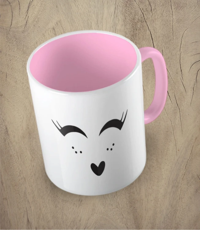 Różowy kubek cute face heart lashes