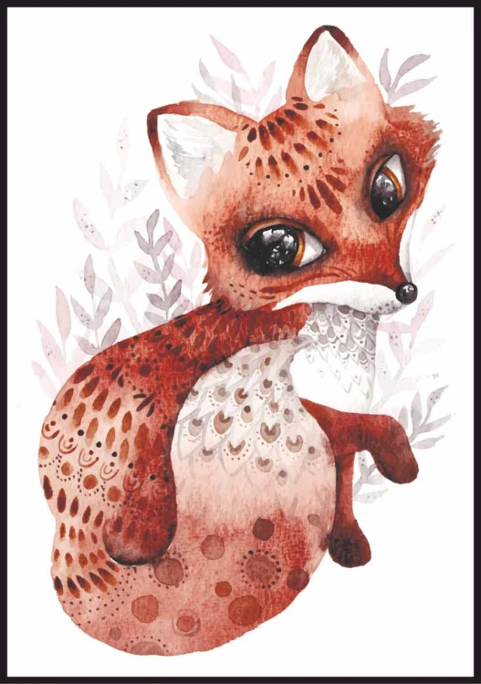 Plakat boho lisek - ilustracja do pokoju dziecka z lisem w stylu hipissowskim