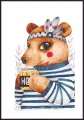 Plakat boho miś z białą ramką dookoła. Ilustracja do pokoju dziecka z niedźwiedziem w stylu hipissowskim.