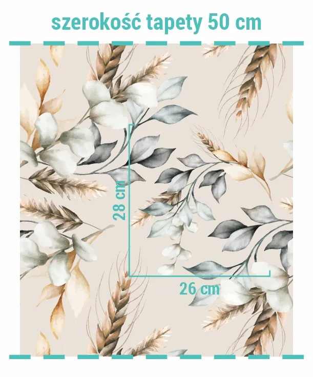 Wymiary na tapecie kwiaty vintage na beżowym tle